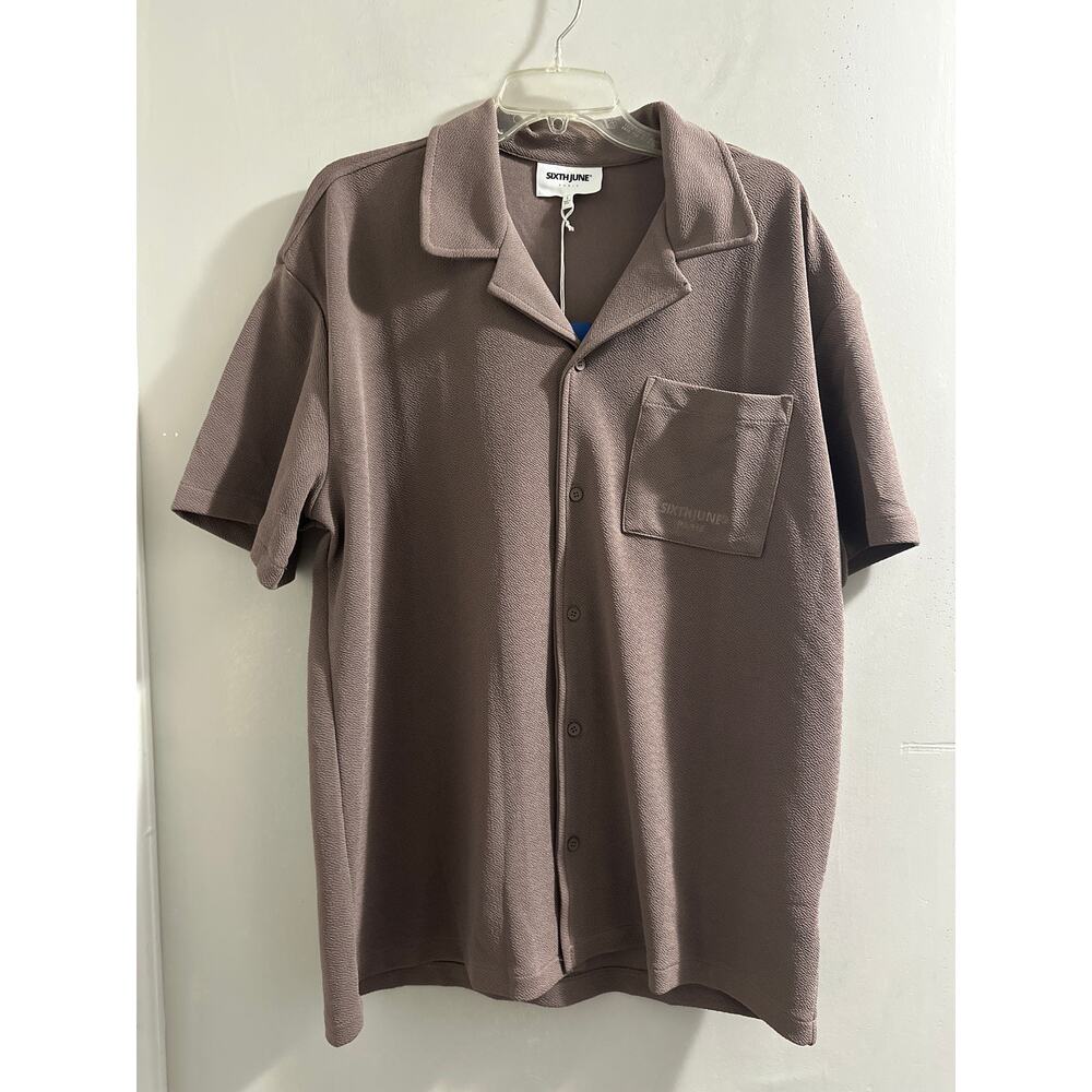🔴Sixth June Paris brown‎ button up short sleeve shirt size Large